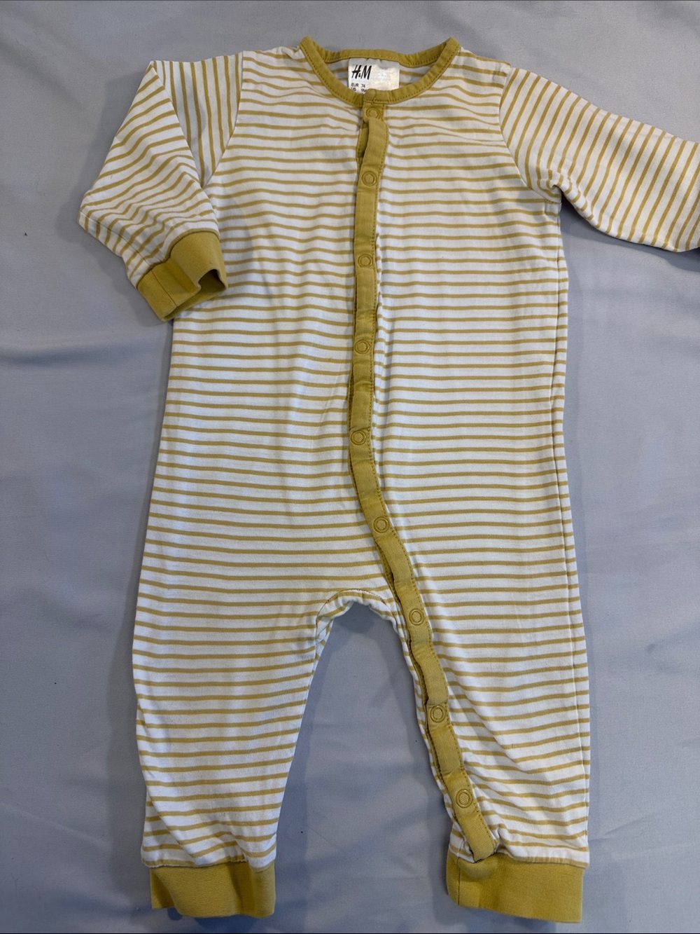 H&M White and Mustard Yellow Striped Footed Pajamas